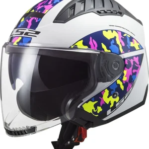 LS2 OF600 COPTER CRISPY CAPACETE INTEGRAL DE MOTO BRANCO H-V AMARILLO