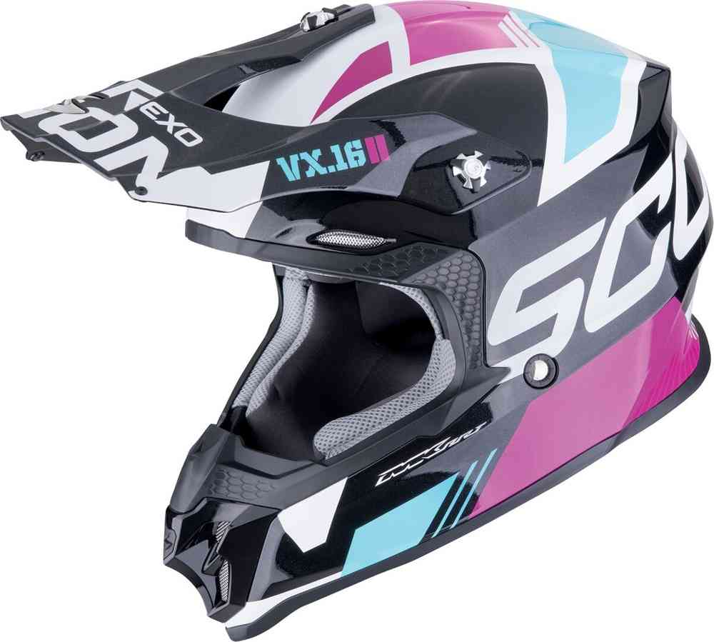 SCORPION VX 16 EVO AIR ANALOG Enduro Moto Casco Preto Azul Rosa - Image 2