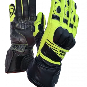 MUGENRACE LINEA Motocicleta Couro Luvas Preto Amarelo Fluo