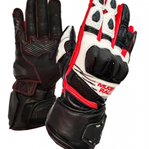 MUGENRACE LINEA Motocicleta Couro Luvas Pretas Brancas Vermelhas