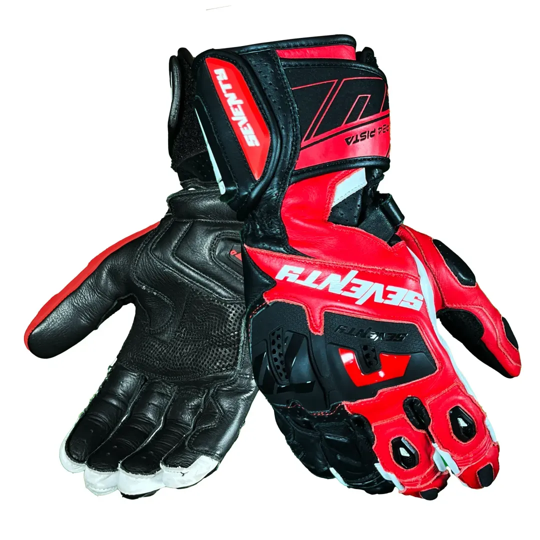 SEVENTY SD-R24 PISTA Luvas De Cuero Para Moto Para Hombre Preto Rojo - Image 3