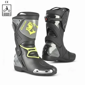 BELA RACE PRO (R6) BOTAS DE MOTO COURO PRETO CINZA AMARELO