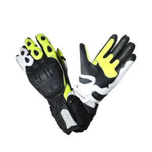R-TECH HAWK Luvas De Moto Couro Preto Fluor Amarelo