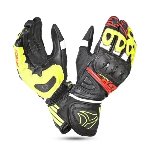 R-TECH GP RACING Luvas De Moto Couro Preto Amarelo